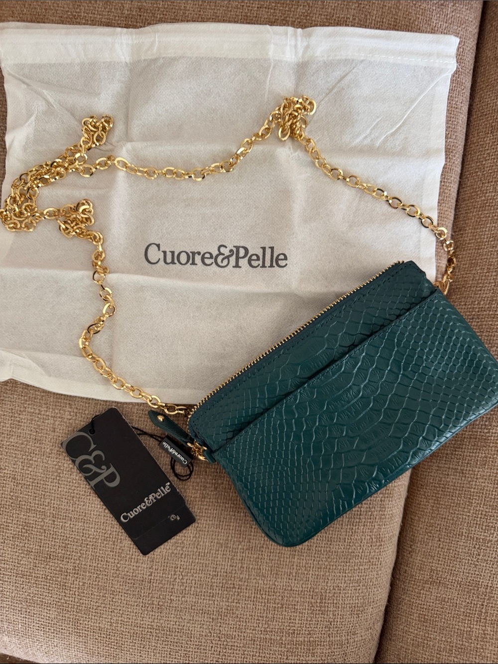 Cuore&Pelle Emerald Green Chain Crossbody leather bag